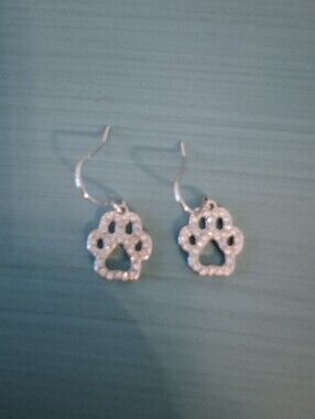 Silver Paw Print Dangle Earrings - Women Jewelry
